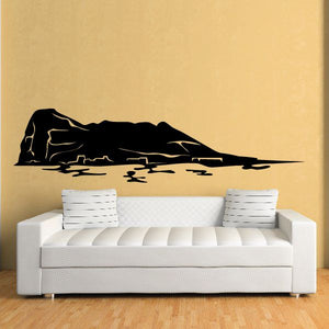 Island decal featuring a black island silhouette with coastline and water ripple lines