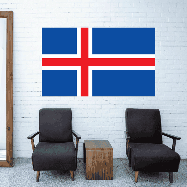 Island flag sticker with blue background and red-and-white Nordic cross