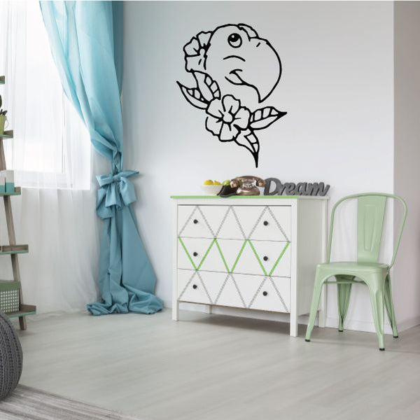 Island parrot head decal with flower design and "Dream" lettering