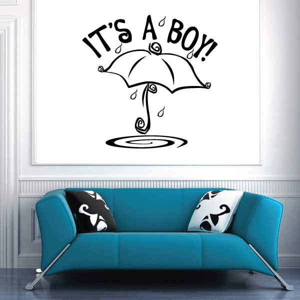 Image of It is a Boy Baby Raining Umbrella Wall Decal