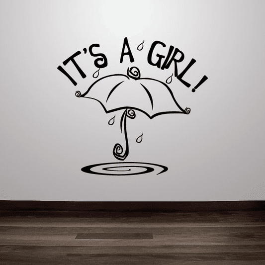 Image of It is a Girl Baby Shower Raining Umbrella Wall Decal