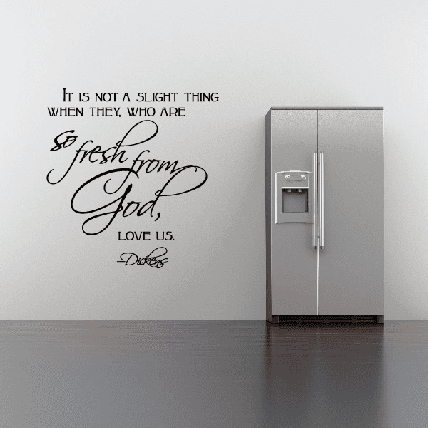 Gray refrigerator with black script quote decal