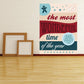 Square holiday quote sticker with teal and red bands and black 'WONDERFUL' text