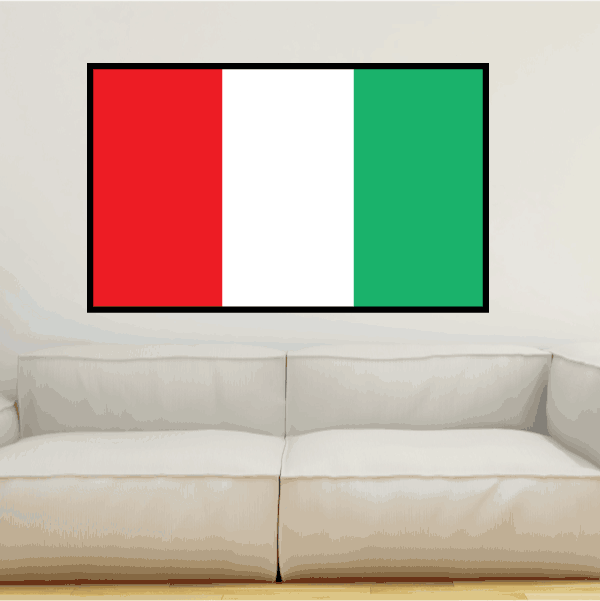 Italy flag sticker with vertical red, white, and green stripes on a border