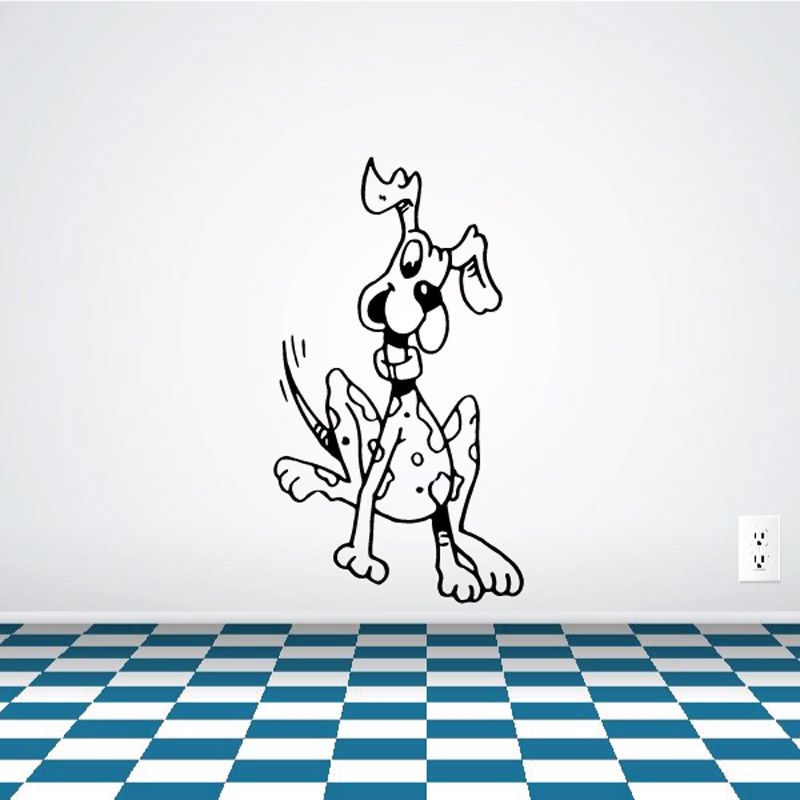 Cartoon dalmatian decal, black line art dog with floppy ears and collar