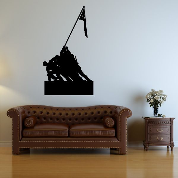 Iwo Jima decal featuring soldier raising a flag in dark silhouette