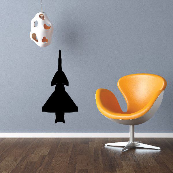 Space-themed silhouette decal set with black fighter jet and orange orbital shape