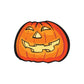 Jack-o-Lantern smiling sticker with orange pumpkin face, black outline, flat design