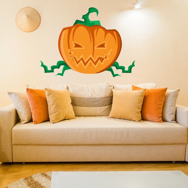 Image of Jack-o-Lantern with Vines Printed Die Cut Decal