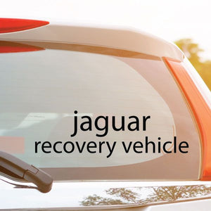 Jaguar recovery vehicle decal with black lowercase text on white background