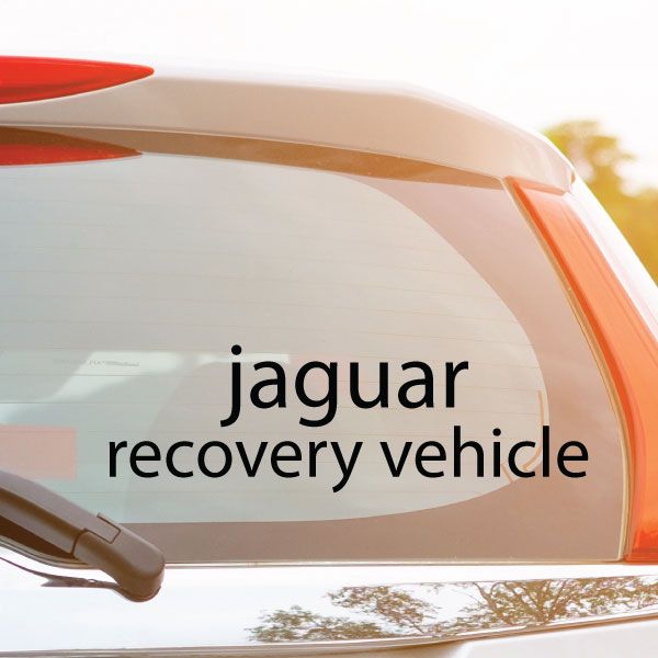 Jaguar recovery vehicle decal with black lowercase text on white background