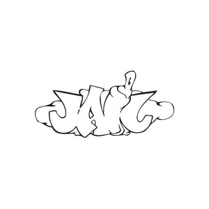 Graffiti decal with bold black outline lettering