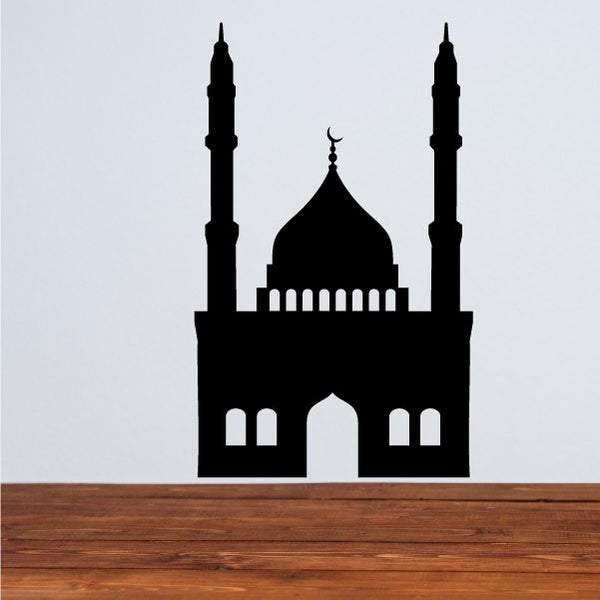 Jama Masjid Islamic mosque decal, black silhouette with two minarets and central dome