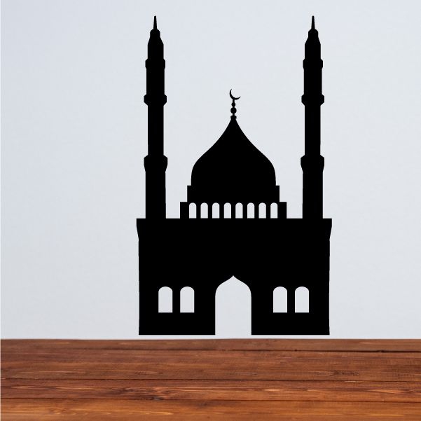 Jama Masjid Islamic mosque decal, black silhouette with two minarets and central dome