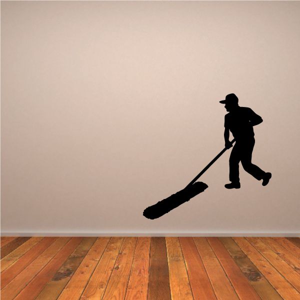 Image of Janitor With Large Push Broom Decal