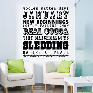 January word collage wall decal with large JANUARY title and seasonal text