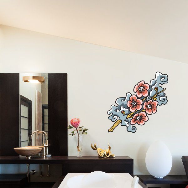 Image of Japanese Floral Cherry Blossom Wall Decal - Vinyl Car Sticker - Uscolor003