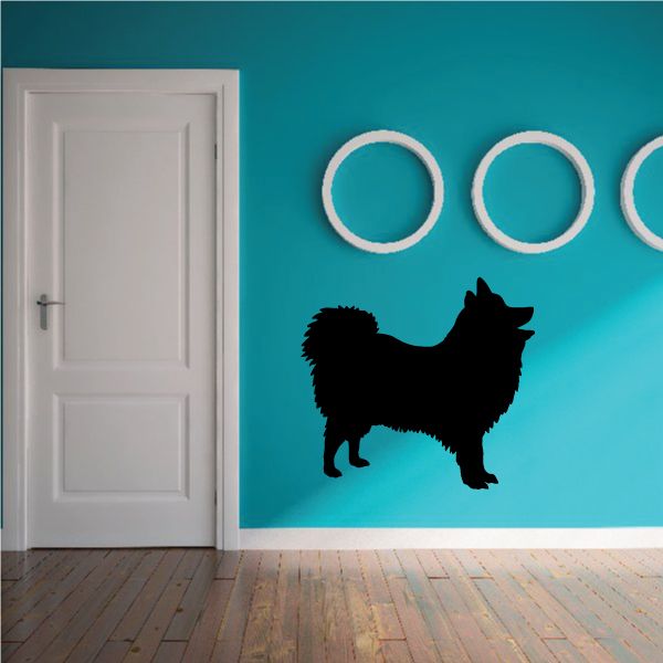 Japanese Spitz decal: black dog silhouette with white ring accents