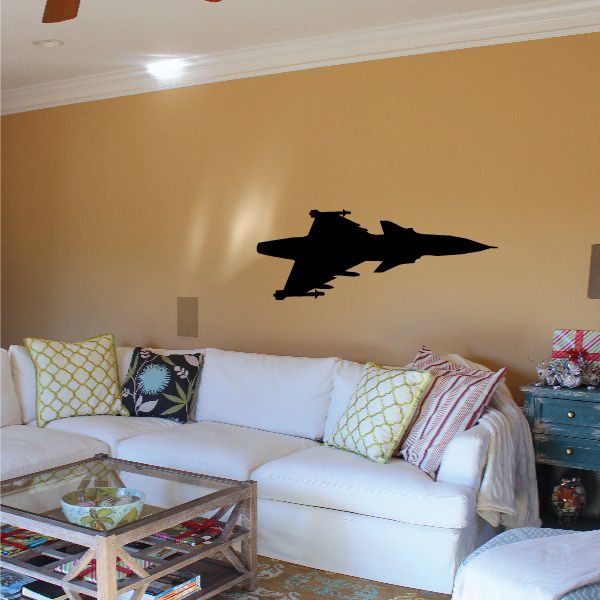 JAS-39 Gripen silhouette decal, black jet plane wall graphic