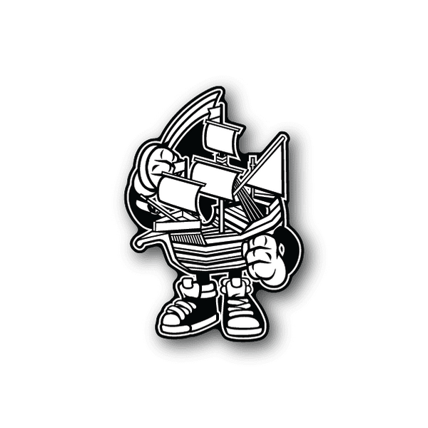Black-and-white sailor vinyl sticker with telescope and ship wheel