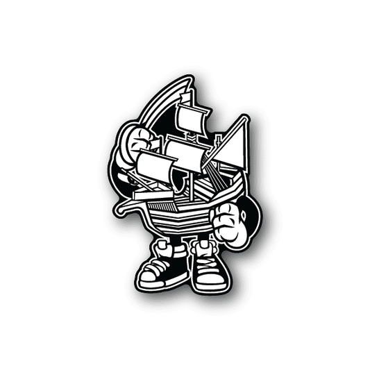 Black-and-white sailor vinyl sticker with telescope and ship wheel