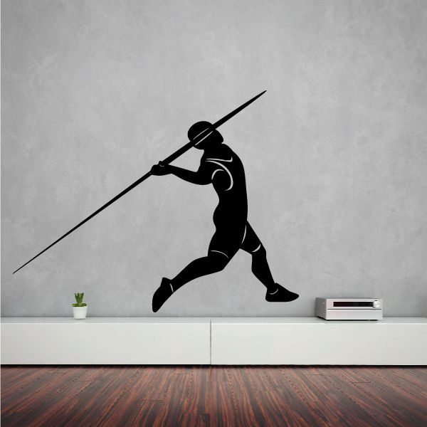 Black javelin throwing athlete wall decal silhouette