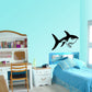 Shark jaw open wall decal, black and white outline with teeth