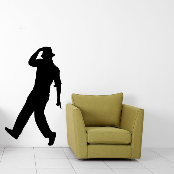Jazz dancer wall decal: black silhouette of dancing woman in stride
