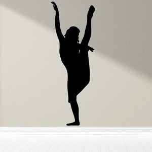 Jazz dancer vinyl wall decal, black silhouette with raised arms and skirt