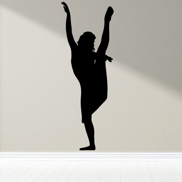 Jazz dancer vinyl wall decal, black silhouette with raised arms and skirt