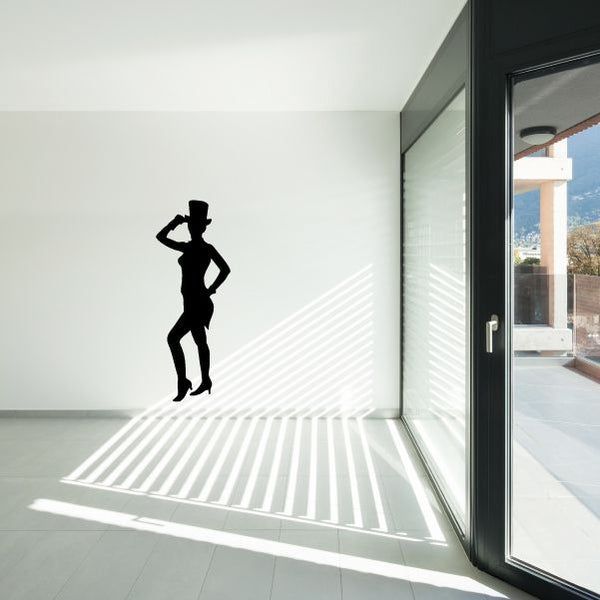 Jazz dancer wall decal vinyl: black silhouette of a dancing woman with hat