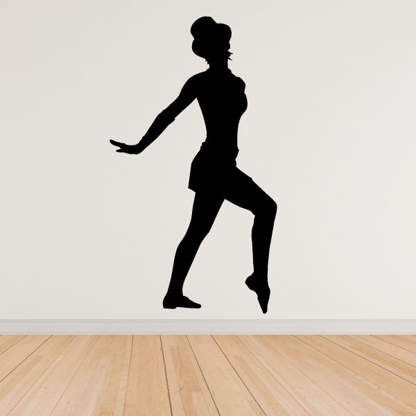 Black jazz dancer vinyl wall decal silhouette in mid-step pose