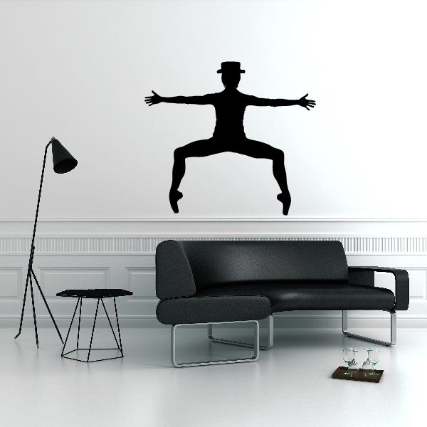 Jazz dancer wall decal, black vinyl silhouette of dancer in mid-pose.