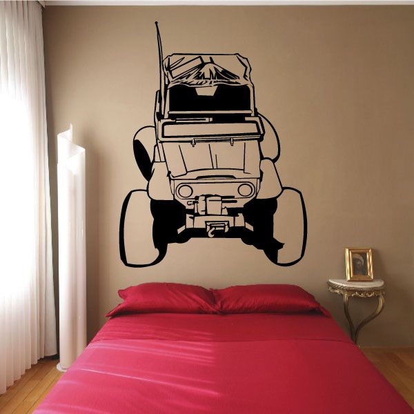 Off-road 4x4 Jeep vinyl window decal, black front view graphic