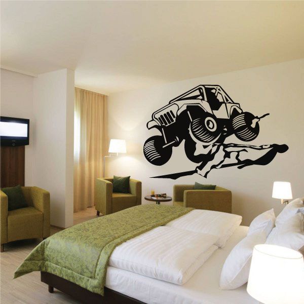 Jeep 4x4 off-road monster truck vinyl decal, black graphic on wall