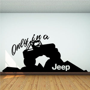 Jeep off-road vinyl decal with black 4x4 vehicle silhouette and Jeep wordmark