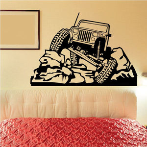 Jeep 4x4 off-road rock climbing vinyl decal for car window, black