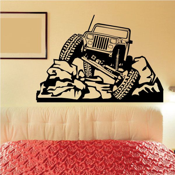 Jeep 4x4 off-road rock climbing vinyl decal for car window, black