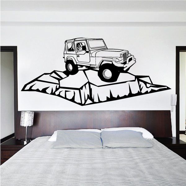 Jeep 4x4 off-road rock climbing vinyl decal with truck on rocky terrain
