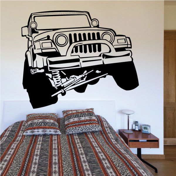 Jeep 4x4 off-road vinyl decal sticker with black illustrated jeep graphic
