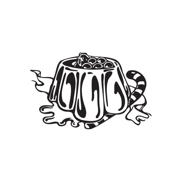 Jello cake decal with black-and-white cartoon jiggly dessert outline