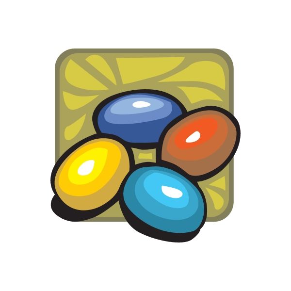 Jelly Beans sticker with four colorful jelly bean shapes on a light yellow square