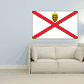 Jersey flag sticker with red cross and central crest on white