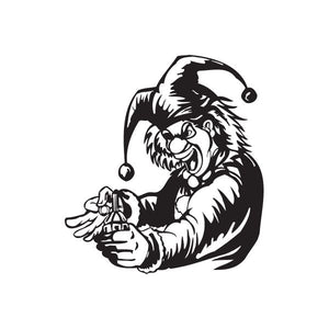 Black and white jester pulling pin grenade decal sticker
