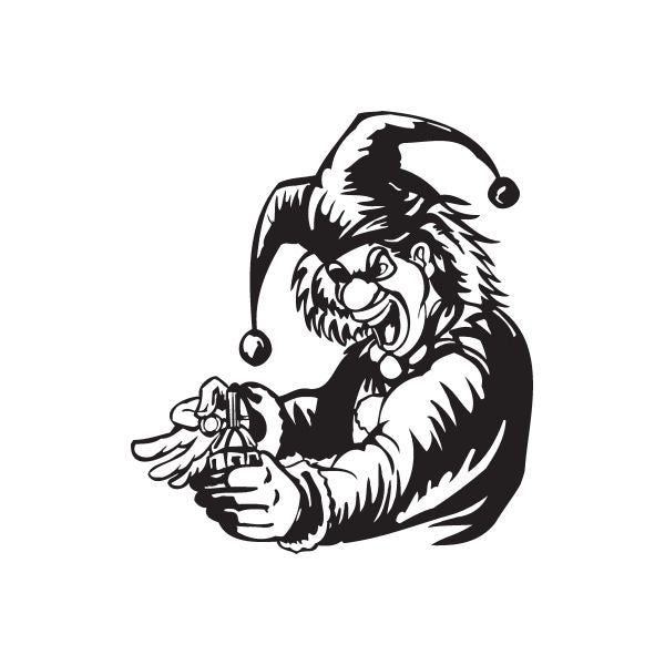 Black and white jester pulling pin grenade decal sticker