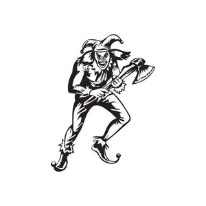 Jester with axe decal featuring a black and white jester holding an axe