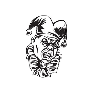Jester face decal with bow tie, black and white