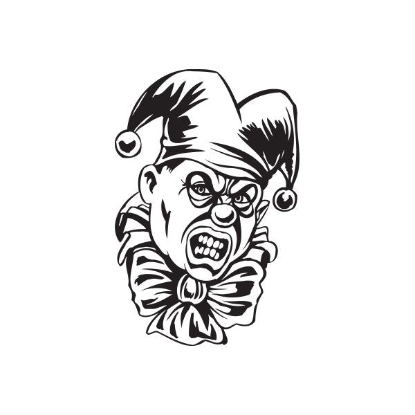 Jester face decal with bow tie, black and white