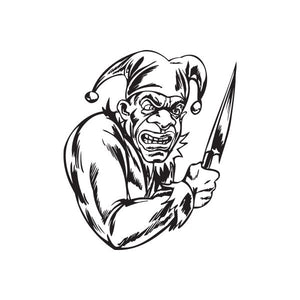 Black jester chef knife decal, jester face holding pointed knife