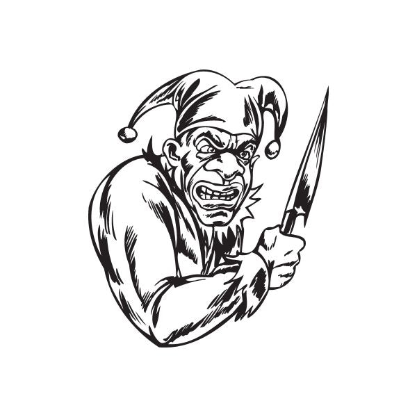 Black jester chef knife decal, jester face holding pointed knife